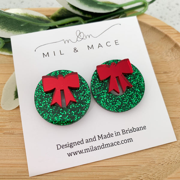 Christmas Wreath Acrylic Stud Earrings