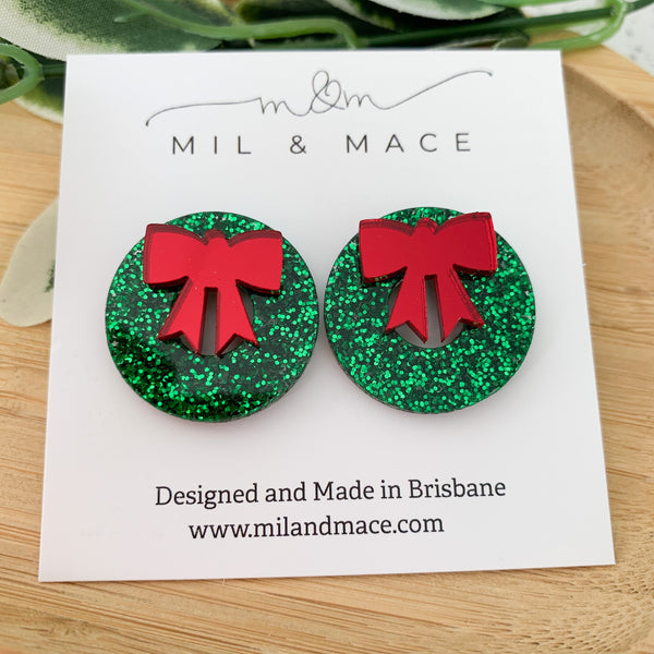 Christmas Wreath Acrylic Stud Earrings