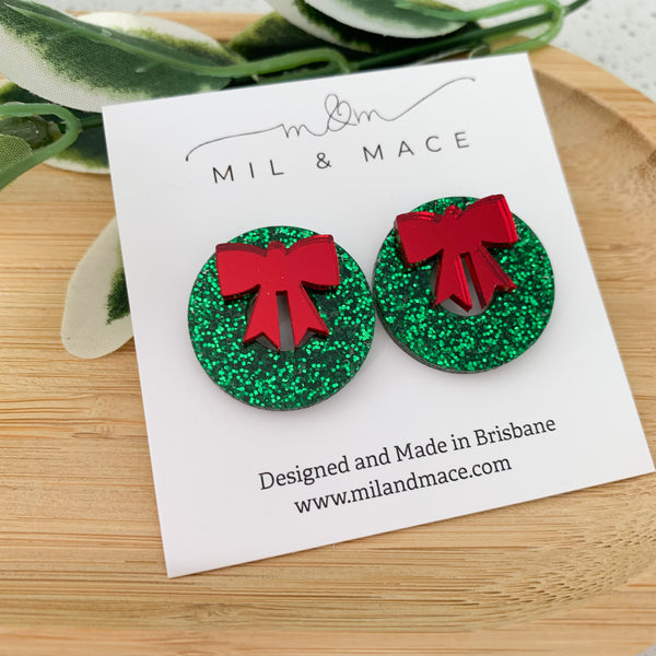 Christmas Wreath Acrylic Stud Earrings