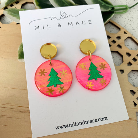 Hot Pink Christmas Resin Dangle Earrings