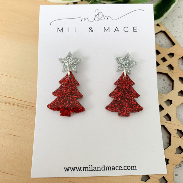 Christmas Tree Acrylic Dangle Earrings