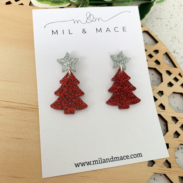 Christmas Tree Acrylic Dangle Earrings